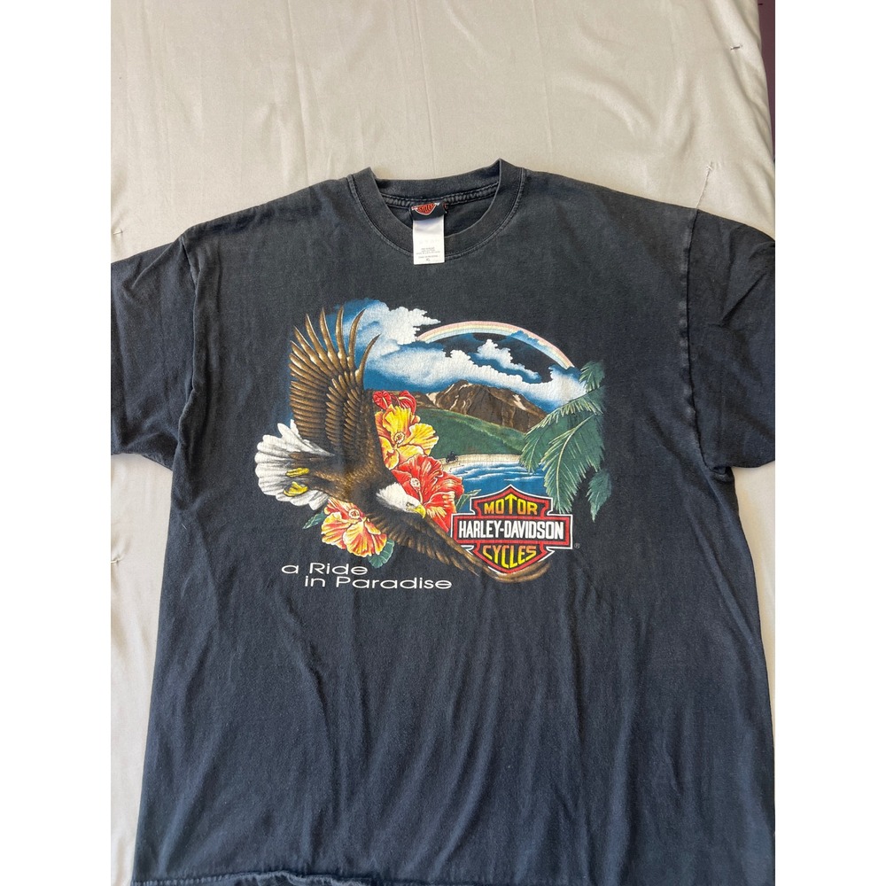 Vintage 2002 Harley Davidson Maui Hawaii T-Shirt XL Black Eagle USA Made